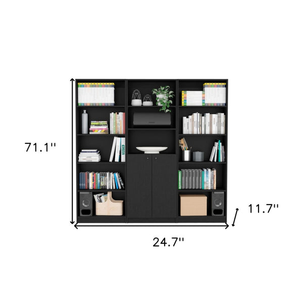 HomeRoots 71" Black Five-Tier Bookcase – Stylish Slim Design with Two Doors for Modern Storage in Any Space 546347