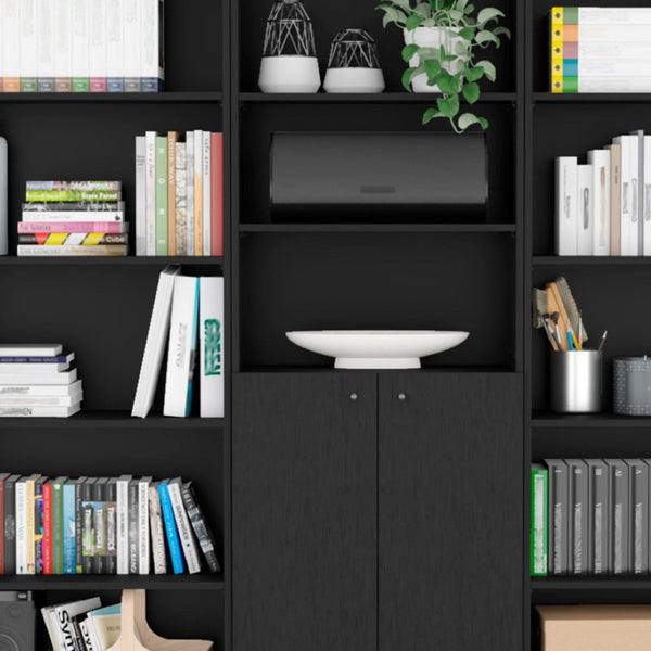 HomeRoots 71" Black Five-Tier Bookcase – Stylish Slim Design with Two Doors for Modern Storage in Any Space 546347