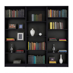 HomeRoots Set of Three Modern Black Wood Bookcases – Stylish Four-Tier Storage for Home or Office Organization 546348