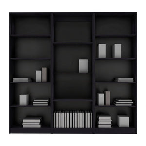 HomeRoots Set of Three Modern Black Wood Bookcases – Stylish Four-Tier Storage for Home or Office Organization 546348