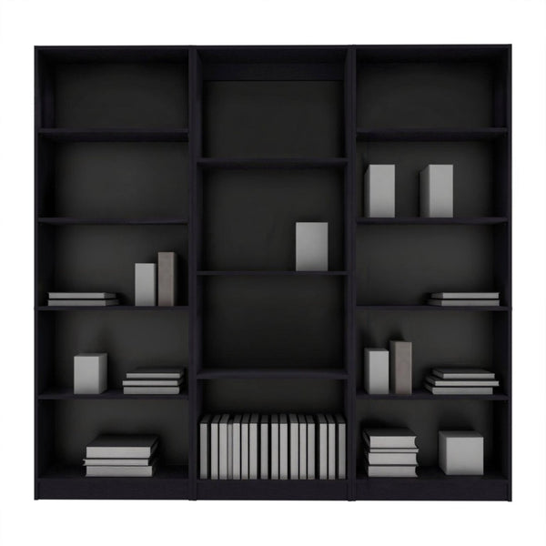 HomeRoots Set of Three Modern Black Wood Bookcases – Stylish Four-Tier Storage for Home or Office Organization 546348
