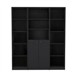 HomeRoots Set of Three Elegant Black Five-Tier Bookcases with Doors - Modern Storage Solution for Any Room 546349