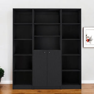 HomeRoots Set of Three Elegant Black Five-Tier Bookcases with Doors - Modern Storage Solution for Any Room 546349