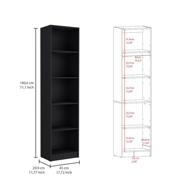 HomeRoots Set of Three Elegant Black Five-Tier Bookcases with Doors - Modern Storage Solution for Any Room 546349