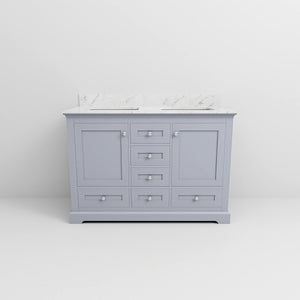 English Elm Dark Grey Double Bath Vanity 48" W x 22" D with Carrara Marble Top, Solid Wood, Soft‑Close Drawers, Ample Storage B2731P258181