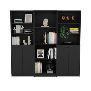 HomeRoots 71" Black Five-Tier Bookcase - Stylish Storage Solution with Four Doors for Organizing in Style! 546352