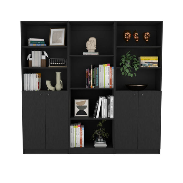 HomeRoots 71" Black Five-Tier Bookcase - Stylish Storage Solution with Four Doors for Organizing in Style! 546352