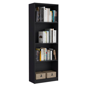 HomeRoots 71" Black Five-Tier Bookcase - Stylish Storage Solution with Four Doors for Organizing in Style! 546352