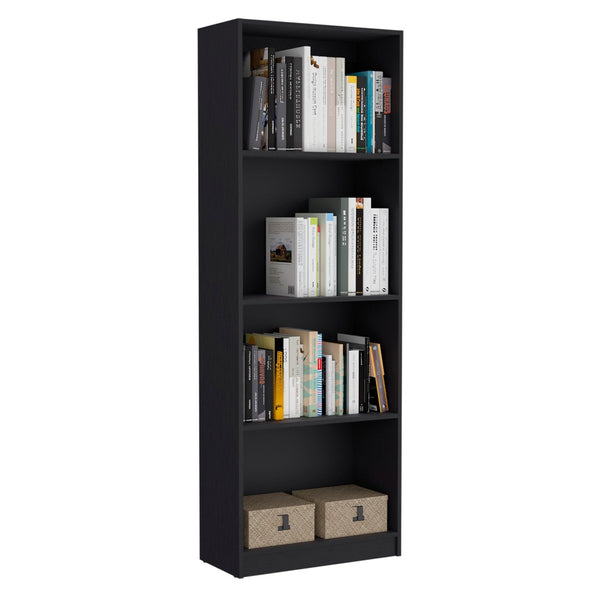 HomeRoots 71" Black Five-Tier Bookcase - Stylish Storage Solution with Four Doors for Organizing in Style! 546352