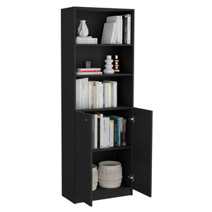 HomeRoots 71" Black Five-Tier Bookcase - Stylish Storage Solution with Four Doors for Organizing in Style! 546352