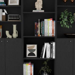 HomeRoots 71" Black Five-Tier Bookcase - Stylish Storage Solution with Four Doors for Organizing in Style! 546352