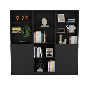 HomeRoots 71" Black Five-Tier Bookcase - Stylish Storage Solution with Four Doors for Organizing in Style! 546352