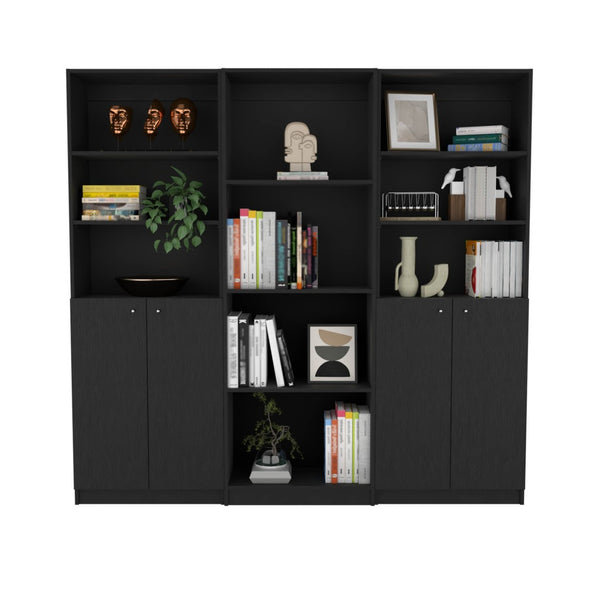 HomeRoots 71" Black Five-Tier Bookcase - Stylish Storage Solution with Four Doors for Organizing in Style! 546352