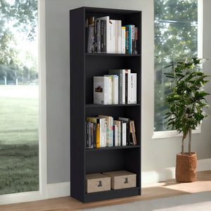 HomeRoots 71" Black Five-Tier Bookcase - Stylish Storage Solution with Four Doors for Organizing in Style! 546352