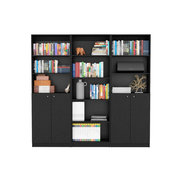 HomeRoots 71" Black Five-Tier Bookcase with Doors - Stylish Storage Solution for Home, Office & More! 546353