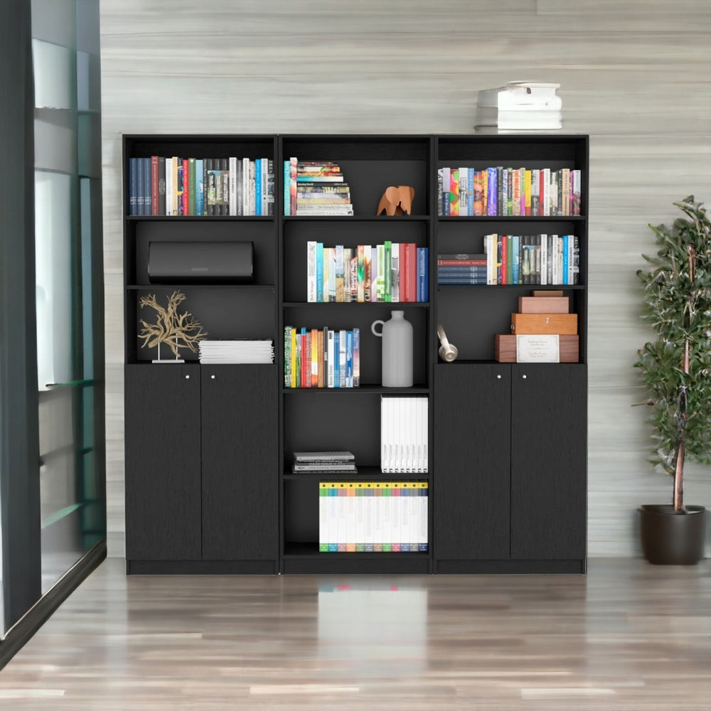 HomeRoots 71" Black Five-Tier Bookcase with Doors - Stylish Storage Solution for Home, Office & More! 546353