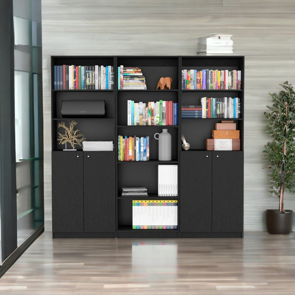 HomeRoots 71" Black Five-Tier Bookcase with Doors - Stylish Storage Solution for Home, Office & More! 546353