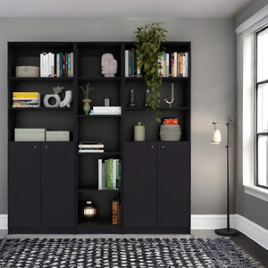 HomeRoots 71" Black Five-Tier Bookcase with Concealed Storage - Stylish Modern Organizer for Any Space 546354