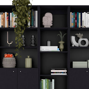 HomeRoots 71" Black Five-Tier Bookcase with Concealed Storage - Stylish Modern Organizer for Any Space 546354