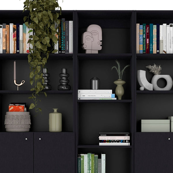 HomeRoots 71" Black Five-Tier Bookcase with Concealed Storage - Stylish Modern Organizer for Any Space 546354
