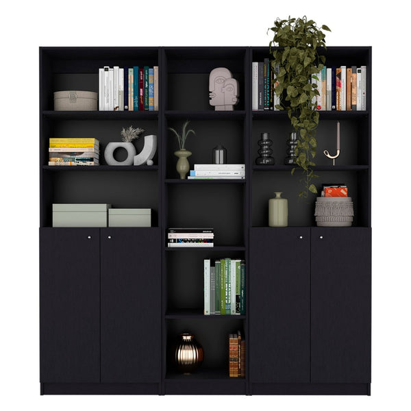 HomeRoots 71" Black Five-Tier Bookcase with Concealed Storage - Stylish Modern Organizer for Any Space 546354
