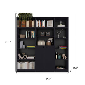 HomeRoots Set of Three Black Five-Tier Bookcases with Doors for Stylish Storage & Display in Any Room 546355
