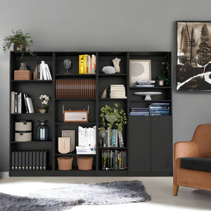 HomeRoots 71" Black Four Tier Bookcase with Doors – Stylish Storage & Display for Modern Living Spaces 546356