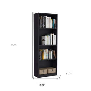 HomeRoots 71" Black Four Tier Bookcase with Doors – Stylish Storage & Display for Modern Living Spaces 546356