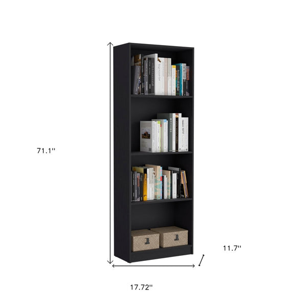 HomeRoots 71" Black Four Tier Bookcase with Doors – Stylish Storage & Display for Modern Living Spaces 546356