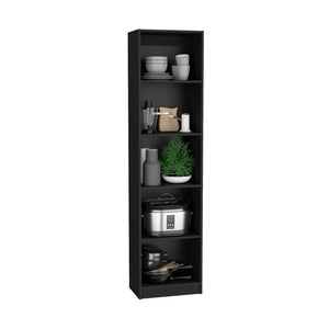 HomeRoots 71" Black Four Tier Bookcase with Doors – Stylish Storage & Display for Modern Living Spaces 546356