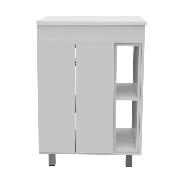 HomeRoots Set of Two Modern White Freestanding Bathroom Vanities with Ceramic Sinks for Stylish Storage Solutions 546361