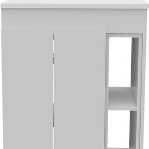 HomeRoots Set of Two Modern White Freestanding Bathroom Vanities with Ceramic Sinks for Stylish Storage Solutions 546361