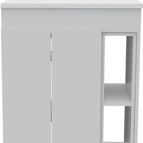 HomeRoots Set of Two Modern White Freestanding Bathroom Vanities with Ceramic Sinks for Stylish Storage Solutions 546361
