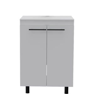 HomeRoots 24" White Wood Freestanding Bathroom Vanity Set with Sink & Storage Medicine Cabinet for Modern Spaces 546362