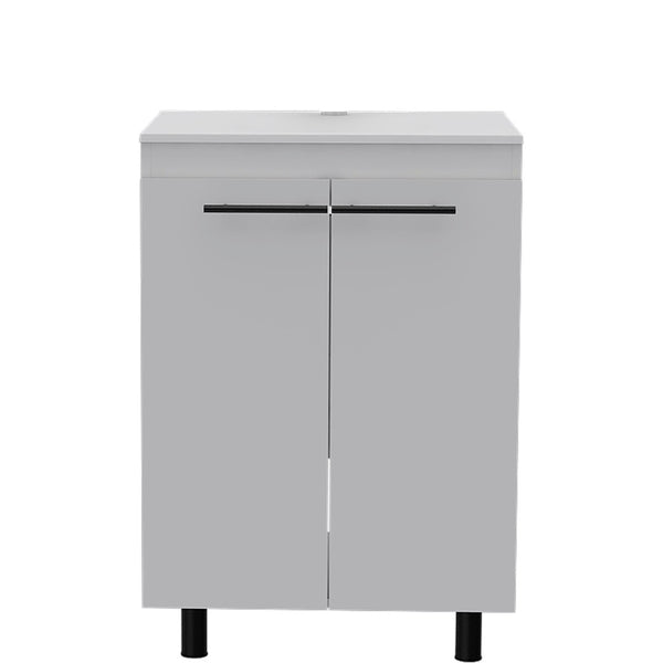 HomeRoots 24" White Wood Freestanding Bathroom Vanity Set with Sink & Storage Medicine Cabinet for Modern Spaces 546362