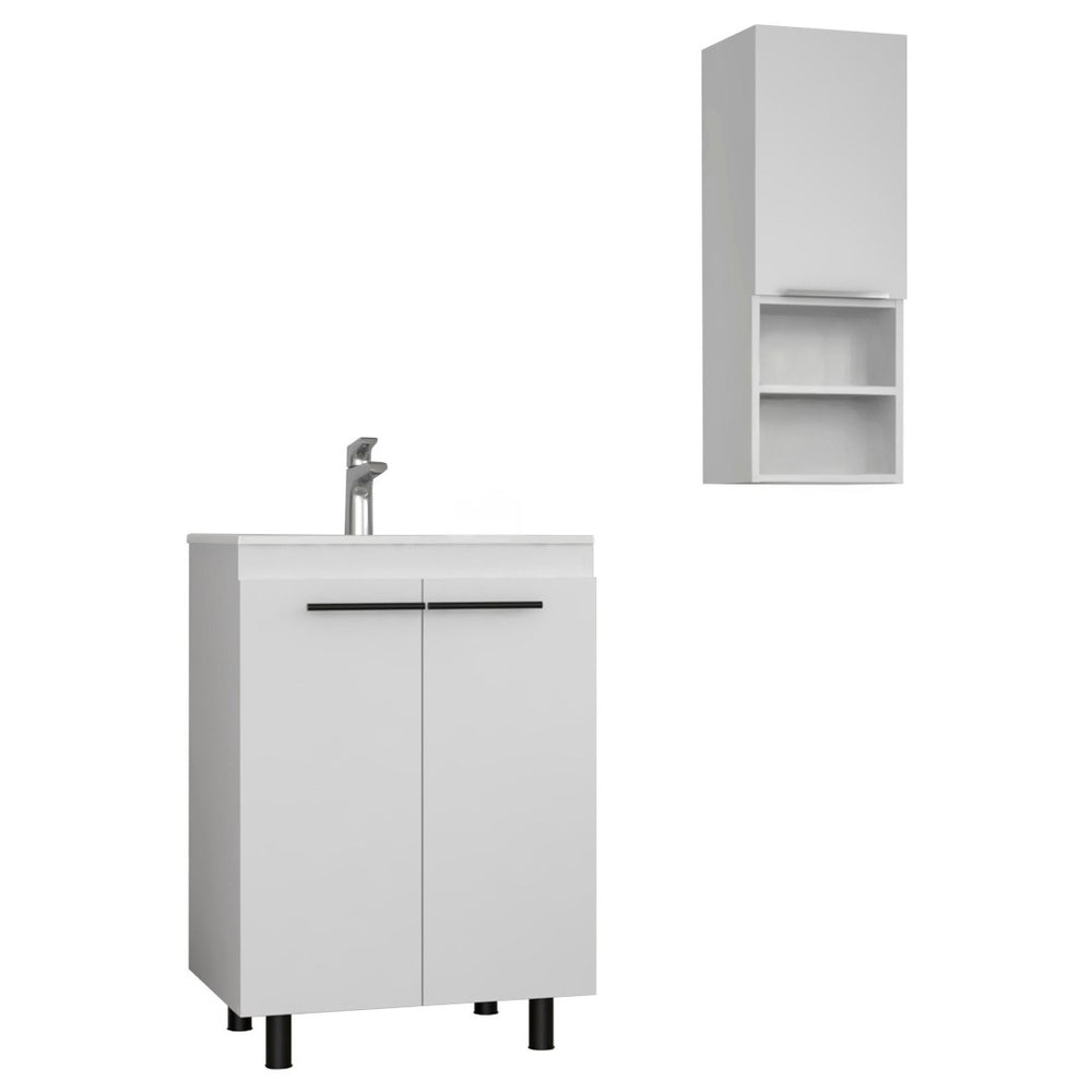 HomeRoots 24" White Wood Freestanding Bathroom Vanity Set with Sink & Storage Medicine Cabinet for Modern Spaces 546362