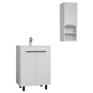 HomeRoots 24" White Wood Freestanding Bathroom Vanity Set with Sink & Storage Medicine Cabinet for Modern Spaces 546362