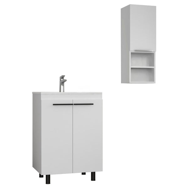 HomeRoots 24" White Wood Freestanding Bathroom Vanity Set with Sink & Storage Medicine Cabinet for Modern Spaces 546362