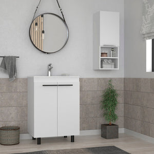 HomeRoots 24" White Wood Freestanding Bathroom Vanity Set with Sink & Storage Medicine Cabinet for Modern Spaces 546362