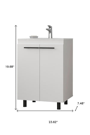 HomeRoots 24" Stylish White Freestanding Bathroom Vanity with Sink & Mirrored Cabinet for Modern Spaces 546363