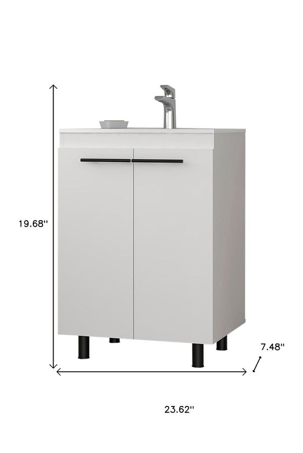 HomeRoots 24" Stylish White Freestanding Bathroom Vanity with Sink & Mirrored Cabinet for Modern Spaces 546363