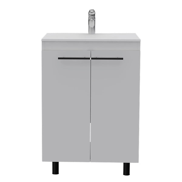 HomeRoots 24" Stylish White Freestanding Bathroom Vanity with Sink & Mirrored Cabinet for Modern Spaces 546363