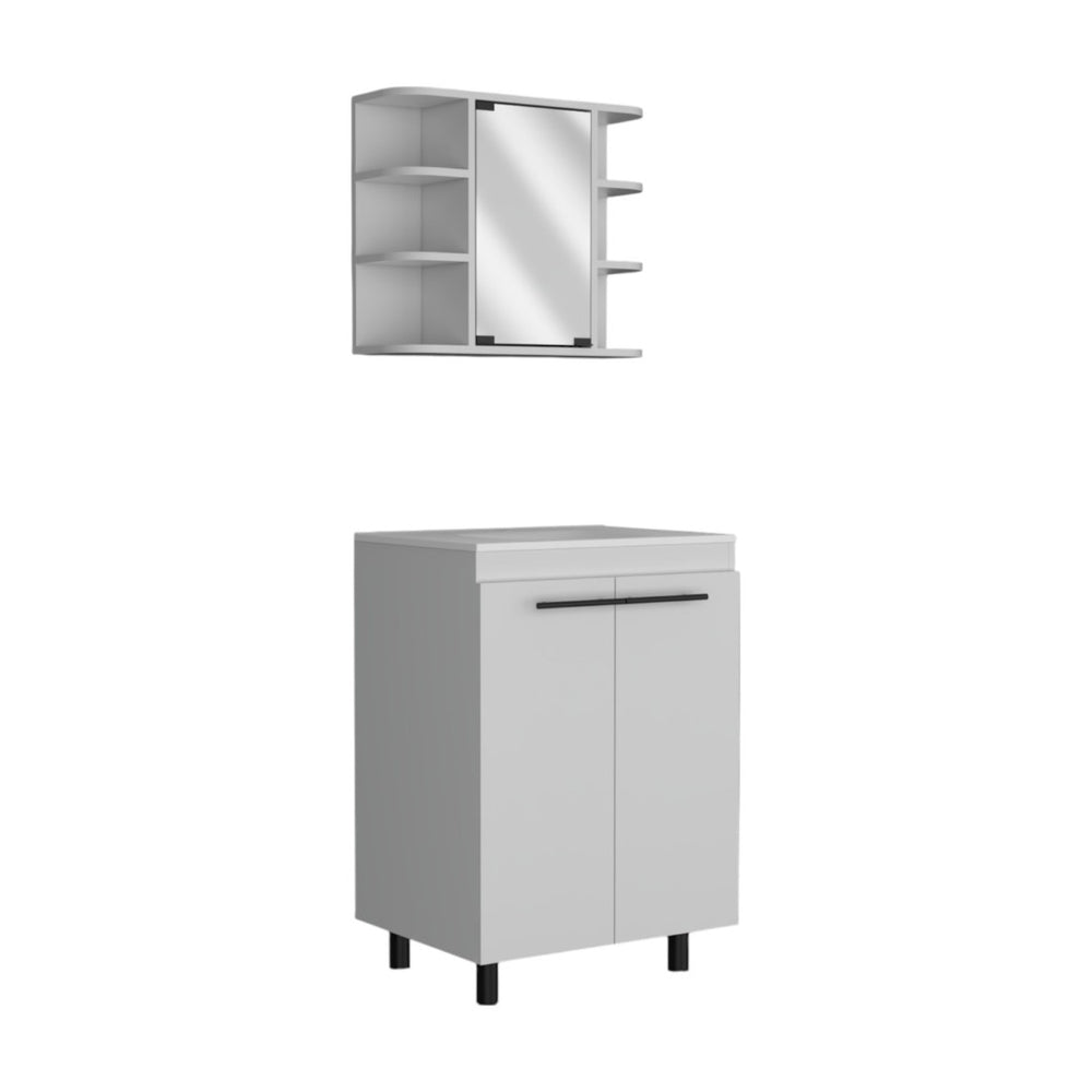 HomeRoots 24" Stylish White Freestanding Bathroom Vanity with Sink & Mirrored Cabinet for Modern Spaces 546363