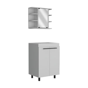 HomeRoots 24" Stylish White Freestanding Bathroom Vanity with Sink & Mirrored Cabinet for Modern Spaces 546363