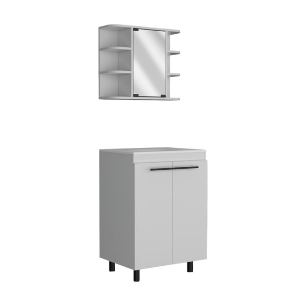 HomeRoots 24" Stylish White Freestanding Bathroom Vanity with Sink & Mirrored Cabinet for Modern Spaces 546363