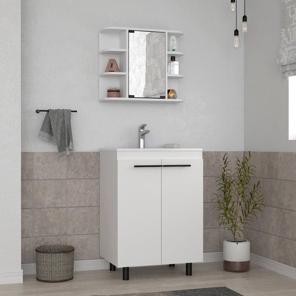 HomeRoots 24" Stylish White Freestanding Bathroom Vanity with Sink & Mirrored Cabinet for Modern Spaces 546363