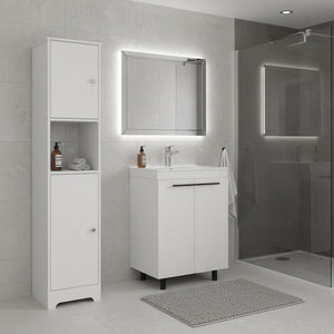 HomeRoots 16" White Freestanding Bathroom Vanity with Integrated Sink - Modern, Compact Storage Solution 546365