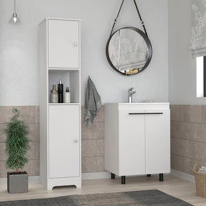 HomeRoots 16" White Freestanding Bathroom Vanity with Integrated Sink - Modern, Compact Storage Solution 546365