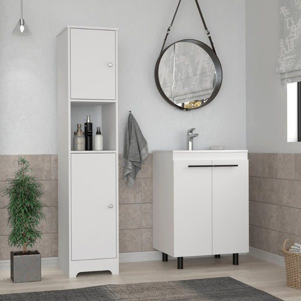HomeRoots 16" White Freestanding Bathroom Vanity with Integrated Sink - Modern, Compact Storage Solution 546365