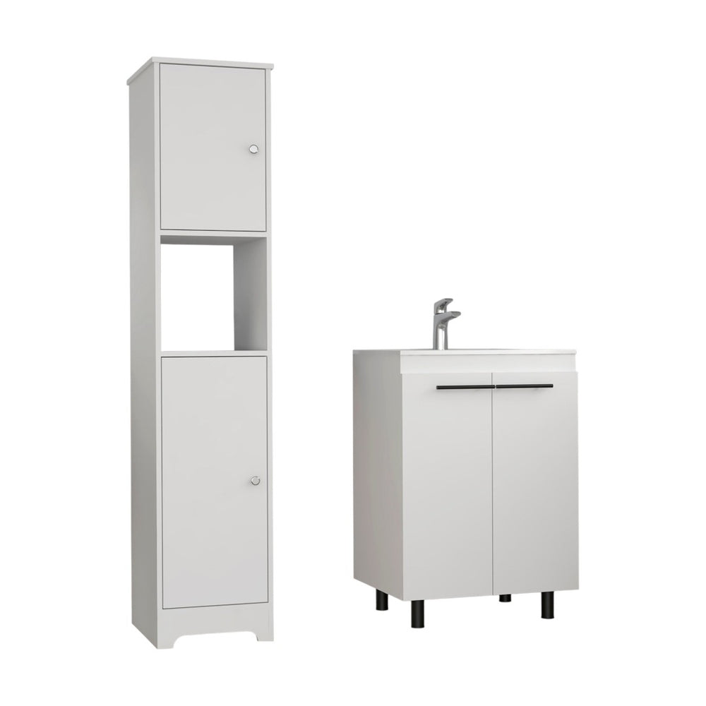 HomeRoots 16" White Freestanding Bathroom Vanity with Integrated Sink - Modern, Compact Storage Solution 546365